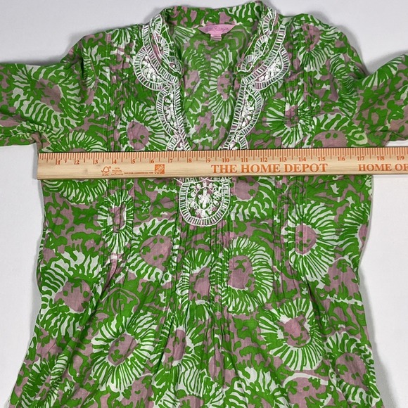 Lilly Pulitzer Sarasota Tunic Top Size Small Sunnyside Cabana Lion Beaded V-Neck - Picture 4 of 7